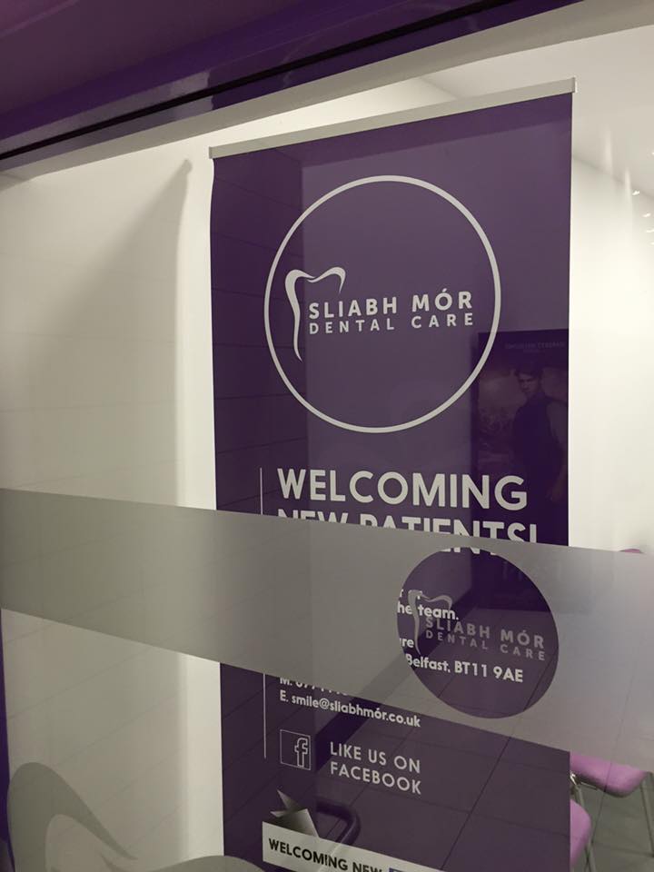 Purple accent wall in the clinic